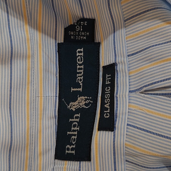Ralph Lauren Classic Fit Blue, Yellow, & White Striped Sz 16; 34/35 - Picture 2 of 8